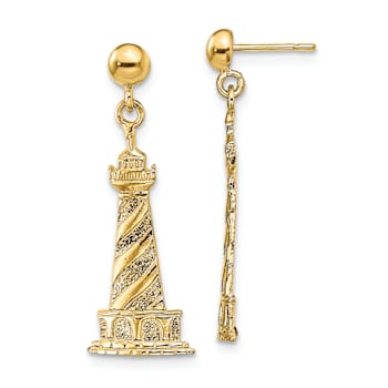 14K Yellow Gold Textured Cape Hatteras Lighthouse Dangle Earrings