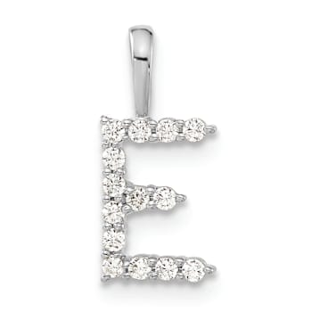 Rhodium Over 14K White Gold Lab Grown Diamond Letter E Initial Pendant