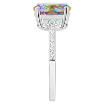 10x8mm Oval Mystic Topaz and 1/10 ctw Diamond Rhodium Over Sterling
Silver Ring