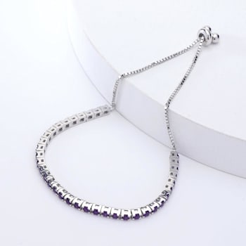 Purple Amethyst Rhodium Over Sterling Silver Tennis Bracelet