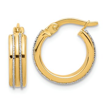 14k Yellow Gold and 14k White Gold Polished and Diamond-Cut 9/16"
Hoop Earrings