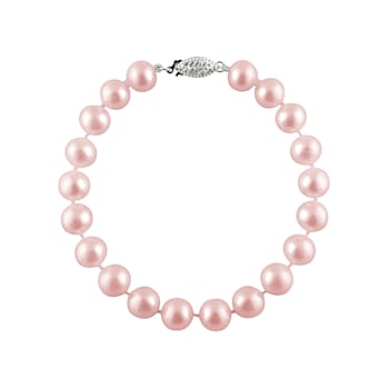 10-10.5mm Purple Cultured Freshwater Pearl 14k White Gold Line Bracelet
