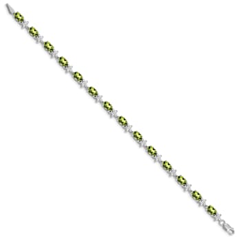 Rhodium Over 14k White Gold Floral Diamond and Peridot Bracelet