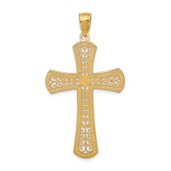 14k Yellow Gold Diamond-Cut Textured Filigree Cross Pendant