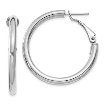Rhodium Over 14k White Gold Polished 1 1/4" Round Hoop Earrings