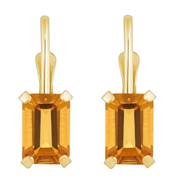 6x4mm Emerald Cut Citrine 10k Yellow Gold Drop Earrings