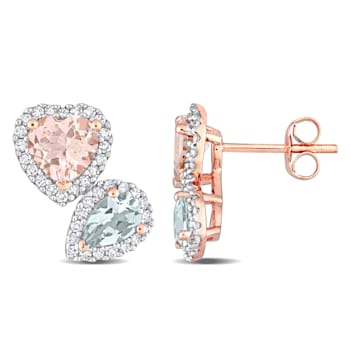 2.10ctw Morganite, Aquamarine and 0.37ctw Diamond 10k Rose Gold Halo Earrings