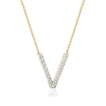 Lab-Grown Diamond Initial V Necklace In 14K Gold Over Sterling Silver 0.50ctw