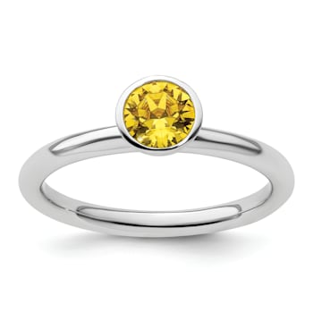 Sterling Silver Stackable Expressions High 5mm Yellow Crystal Ring