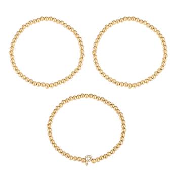 Initial P CZ Beaded Bracelet Set In 14K Gold Over Brass 0.12ctw
