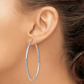 Rhodium Over 14k White Gold 2 3/16" Polished Tube Hoop Earrings