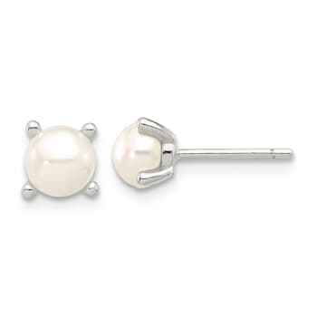 Sterling Silver With E-Coating 5mm Freshwater Cultured Pearl Post Earrings