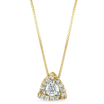 White Diamond 10k Yellow Gold Halo Slide Pendant With 18" Box Chain 0.25ctw