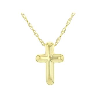 CZ Cross Pendant Necklace In 18K Gold Over Sterling Silver