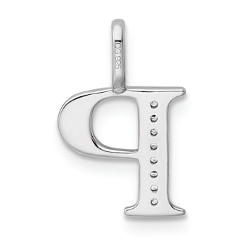 14K White Gold Diamond Letter P Initial Pendant
