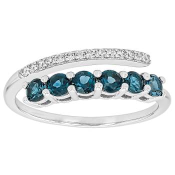 London Blue Topaz And Zircon Bypass Ring In Sterling Silver