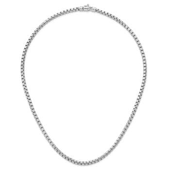 Rhodium Over Sterling Silver Polished 4mm Box 24 Inch Chain