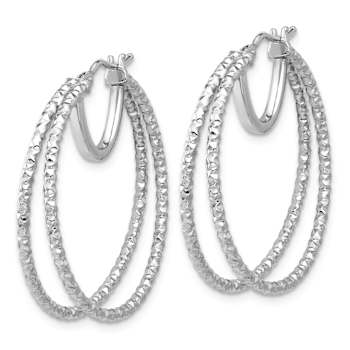 Rhodium Over 14k White Gold 1 3/16" Polished and Textured Double
Circle Hoop Earrings