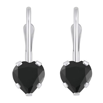 5mm Heart Shape Black Onyx Rhodium Over 10k White Gold Drop Earrings