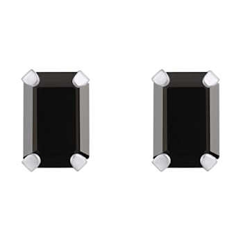 6x4mm Emerald Cut Black Onyx Rhodium Over 10k White Gold Stud Earrings
