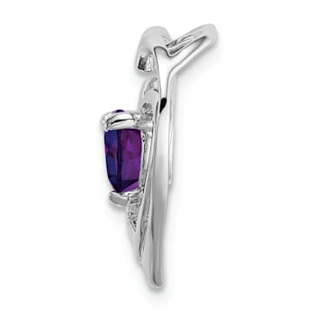 Rhodium Over 14k White Gold Amethyst and Diamond Heart Pendant