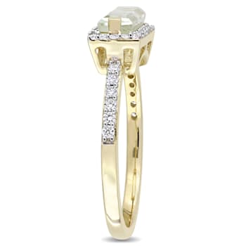 1.04ctw Green Quartz And 0.25ctw Diamond 14k Yellow Gold Halo Ring