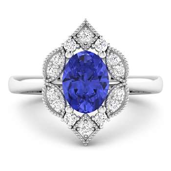 1.29ctw Violet Tanzanite and Diamond 14K White Gold Halo Ring