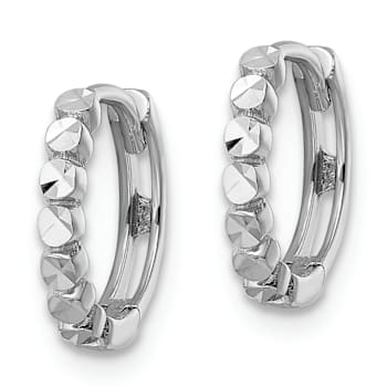Rhodium Over 14k White Gold 7/16" Diamond-Cut Hinged Hoop Earrings