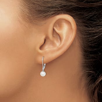 Rhodium Over Sterling Silver 6-7mm Freshwater Cultured Pearl Leverback
Dangle Earrings