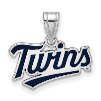 Rhodium Over Sterling Silver MLB Minnesota Twins LogoArt Enameled Pendant