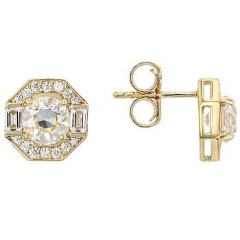 Diamond Simulant Old European Cut, Baguette And Round White Zircon
Earrings In 18K Gold Over Sterling Silver 2.95ctw