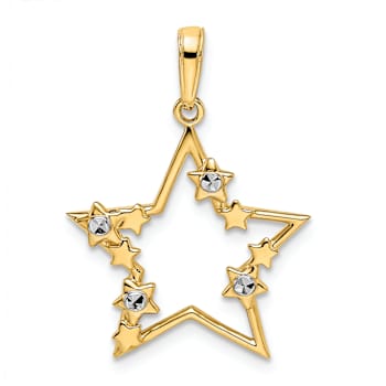 14K Two-tone Gold Diamond-Cut Stars Pendant