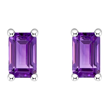 5x3mm Emerald Cut Amethyst 14k White Gold Stud Earrings