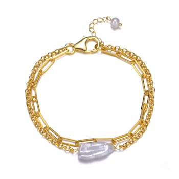 14k Gold Plated over Sterling Silver with Genuine Freshwater Pearl
Double Layer Bracelet