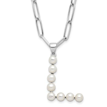 Rhodium Over Sterling Silver 3-5.5mm Freshwater Cultured Pearl LETTER L
18-inch Necklace
