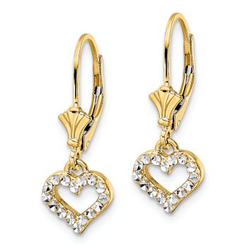 14k Two-tone Diamond-cut Heart Dangle Earrings