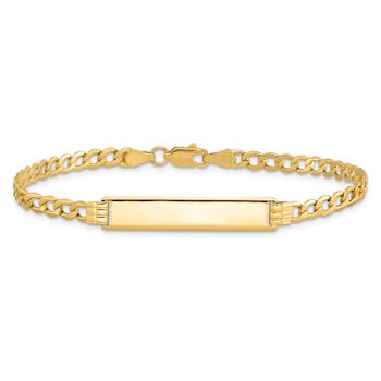 14k Yellow Gold Semi-Solid Polished Cuban Link ID Bracelet