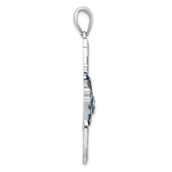 Rhodium Over Sterling Silver Polished Enameled Angel Fish Pendant