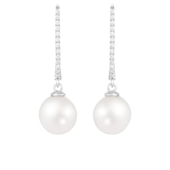 White Cultured Freshwater Pearl 14k White Gold Earrings 9-9.5mm