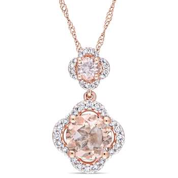 Morganite & Diamond 14K Rose Gold Quatrefoil Tiered Pendant 1.53ctw