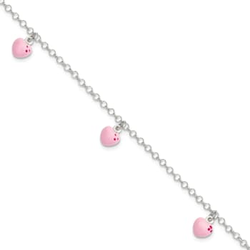 Sterling Silver Pink Enamel Hearts Children's Bracelet