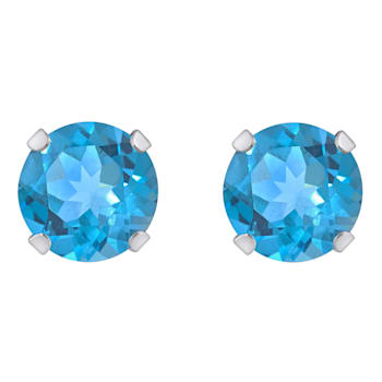 5mm Round Blue Topaz Rhodium Over 10k White Gold Stud Earrings