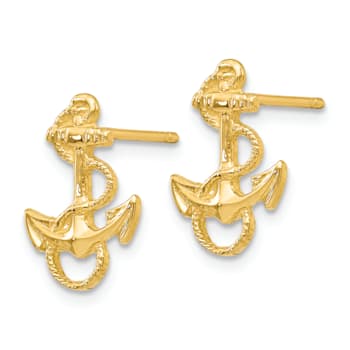 14k Yellow Gold Anchor with Rope Trim Stud Earrings