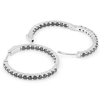 Black Diamond Huggie Earrings In Sterling Silver 2.75ctw