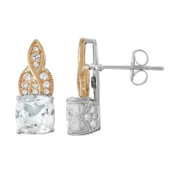 White Lab Created Sapphire Two-Tone Sterling Silver And 10k Yellow Gold Earrings