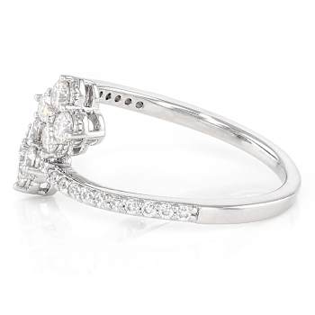 Moissanite Clover Bypass Ring In Platinum-Enhanced Sterling Silver