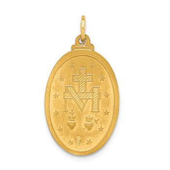 14k Yellow Gold Solid Polished and Satin Medium Oval Miraculous Medal Pendant