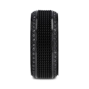 KNIGHT Steel Chain Black Titanium Wedding Ring Polished Beveled Edges
Set with Black Diamonds 10mm
