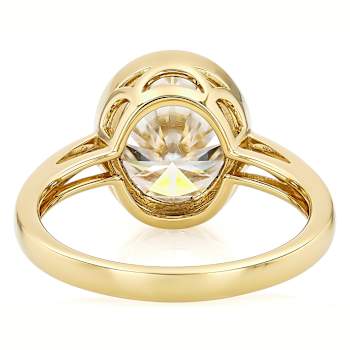 Bezel Set Oval Moissanite Solitaire Ring In 14K Gold Over Sterling Silver