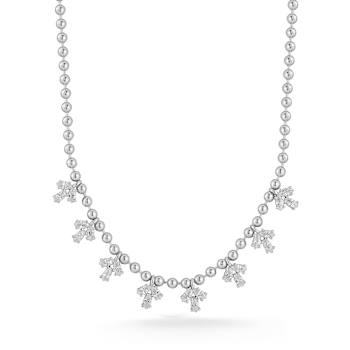Rachel Zoe CZ Cluster Charm Bead Chain Necklace in Rhodium Over Sterling Silver